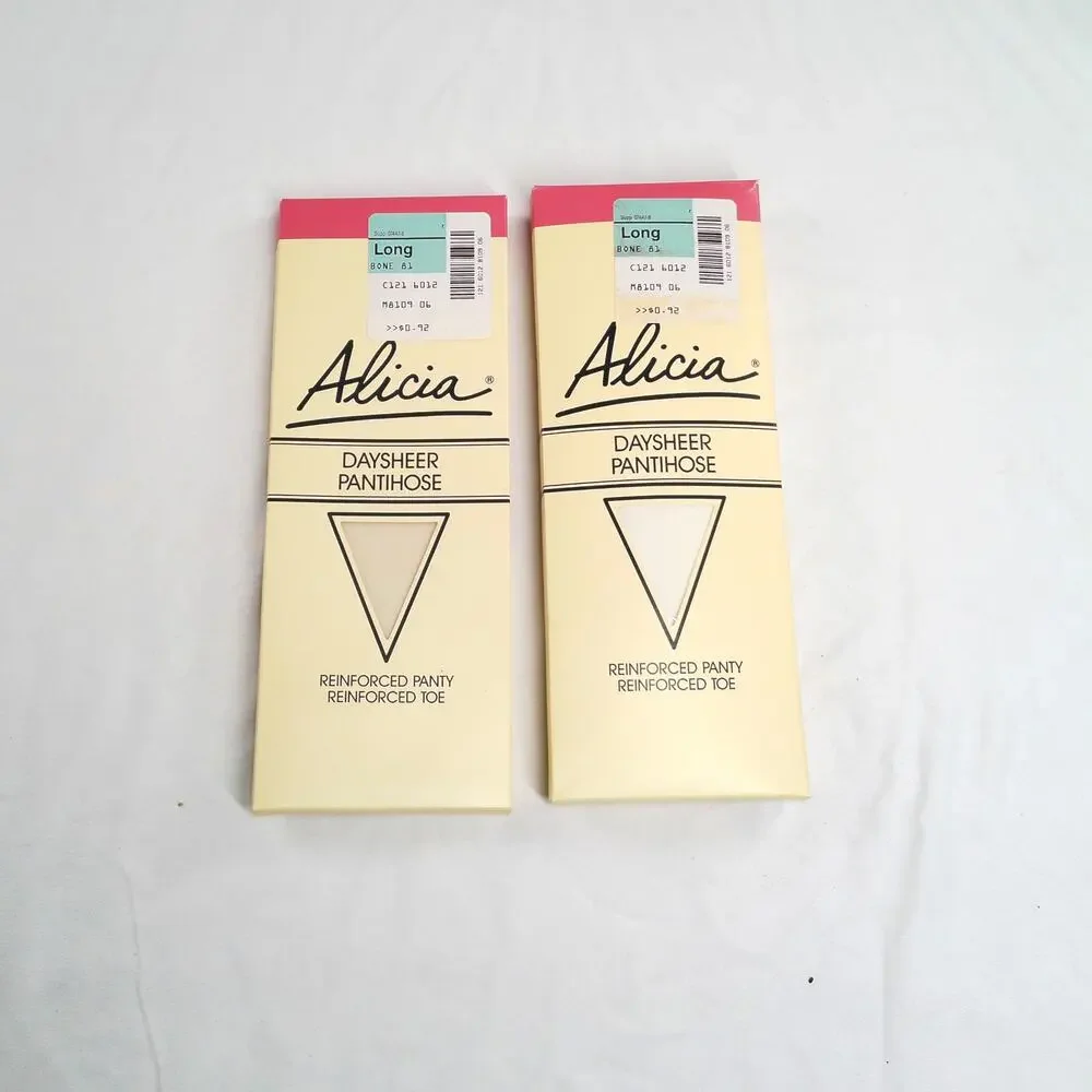 Vintage Alicia Daysheer Pantyhose Lot of 2 Long Bone Reinforced Toe USA
